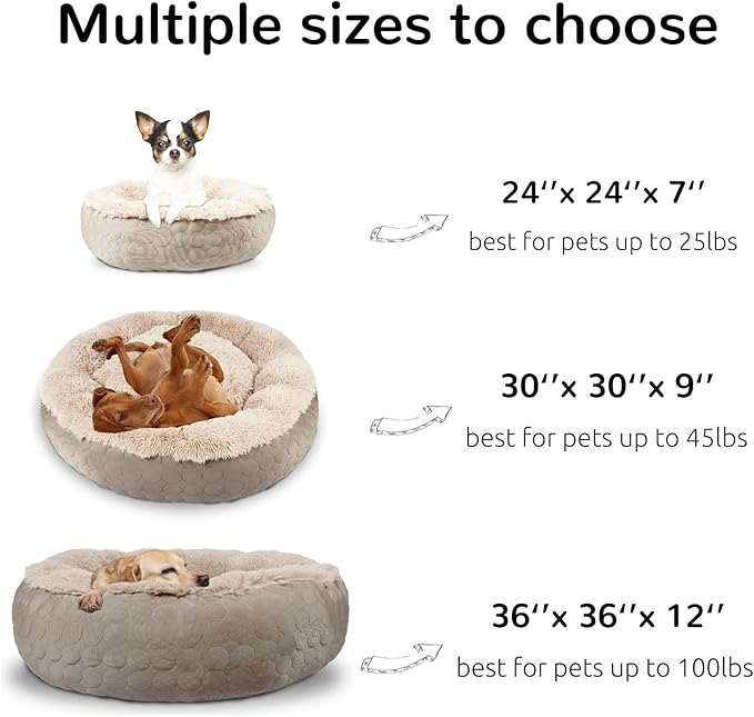 HachiKitty Dog Donut Round Calming Bed, Fluffy Bed for Medium Large Dogs, Double Sided Available with Warm & Cool Sides (30"x30"x9", Taupe)
