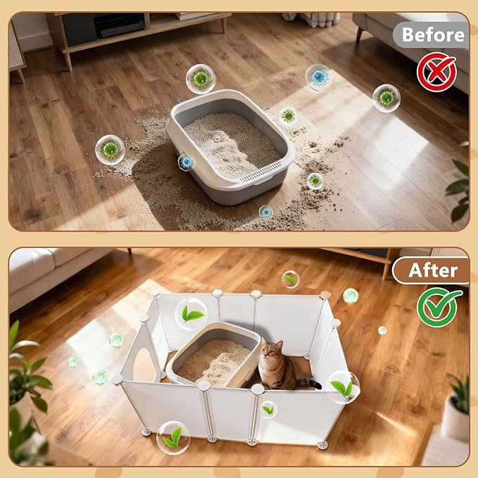 FHTONGE Extra Large Cat Litter Box Enclosure Splash Guard for Any Type, Universal Kitten Litter Pan Pee Shields Wall Protector, Spill Proof Cat Litters Box Privacy Screen for Open Top