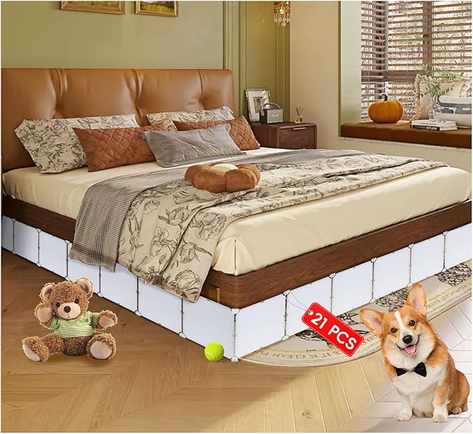 Under Bed Blocker for Pets 11.8" Height 248" Length in Total, Adjustable Bed Blockers to Keep Cats/Dogs Out from Under Beds Fit Queen, King Bed 3 Sides, Easy to Use, White
