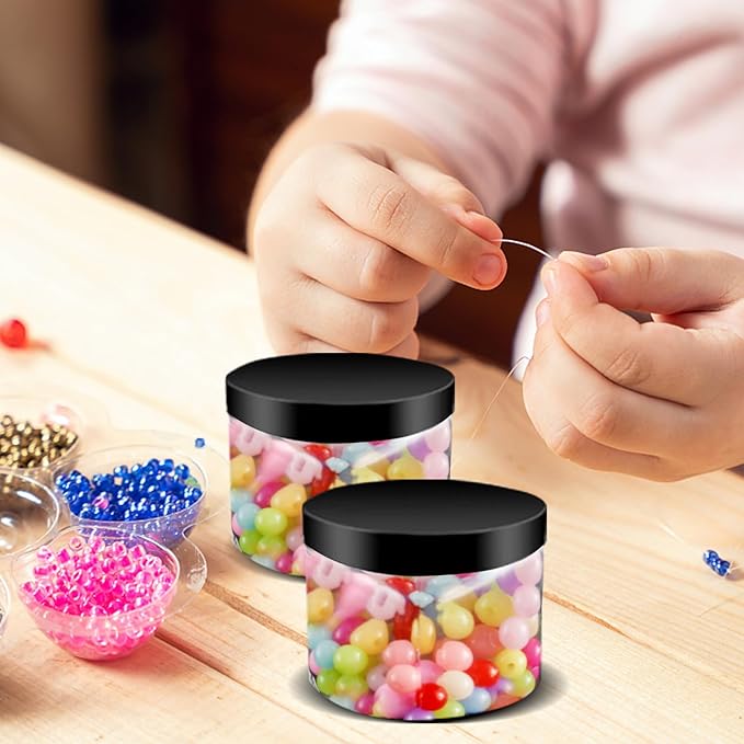 60 Pcs 10 oz Clear Plastic Jars Containers Cylinder Round Containers Airtight Screw Wide Mouth Storage Jars with Lids for Food Kitchen Honey Butter Cosmetics(Black)
