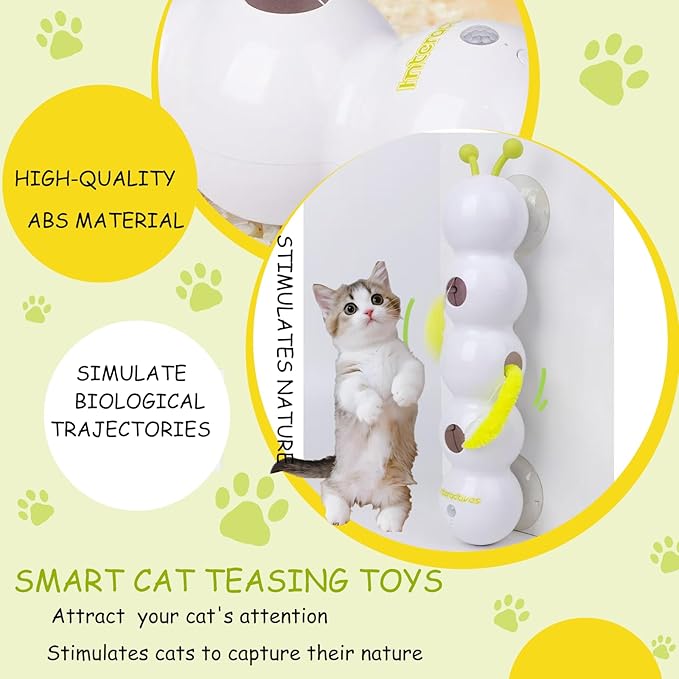 Caterpillar Cat Toy, Interactive with Worm Design, Automatic Cat Toy with Motion Sensor, Replaceable Tails Bite Resistant USB Rechargeable Teaser with Suction Cup,Indoor Cats for Daily Play