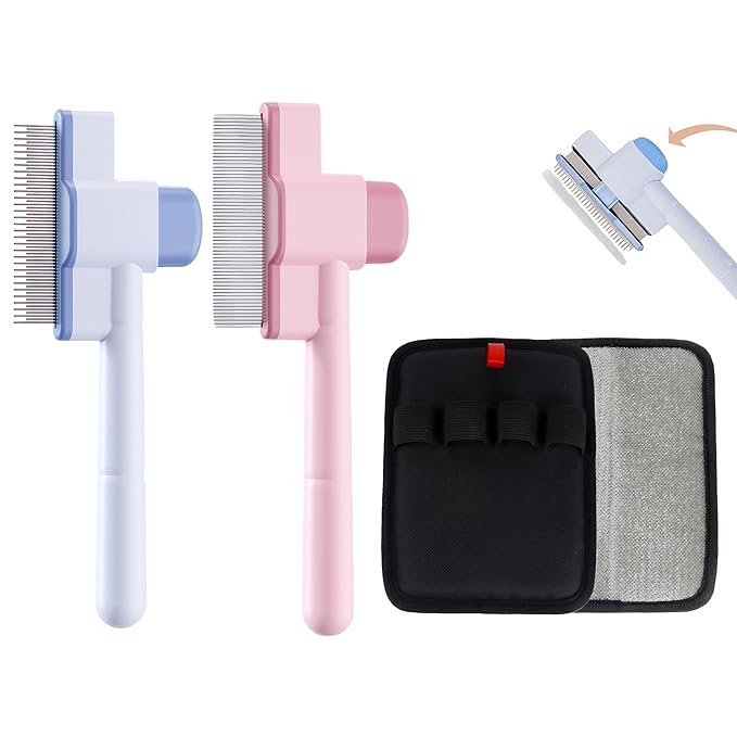 Flea brush for Cat and Dog with pet hair removal glove set, 2PCS flea comb for Shedding, Flea and Massaging, the magic brush pet hair remover for Clothes, Furniture, Carpets & Bedding