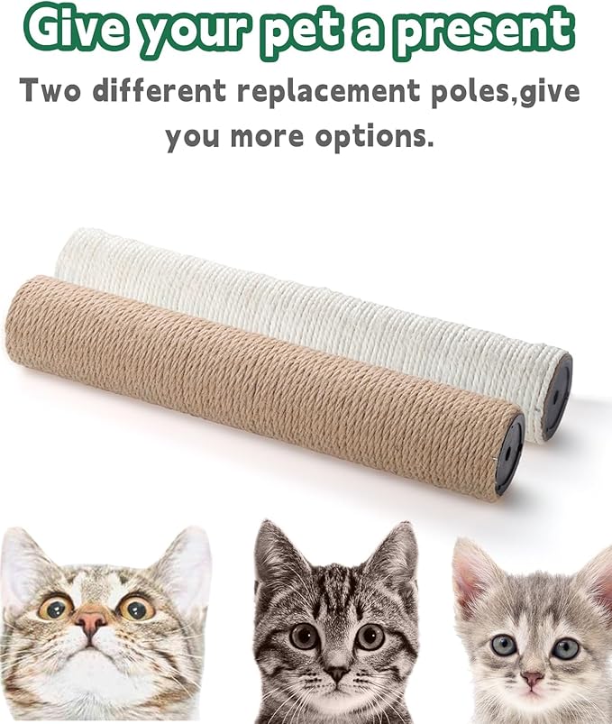 BNOSDM 2 Pcs 15”x2.75” M8 Cat Tree Scratching Post Replacement Parts for Indoor Cats Tower Rope Scratch Poles Refill Sisal Part for Refurbishment Hemp White