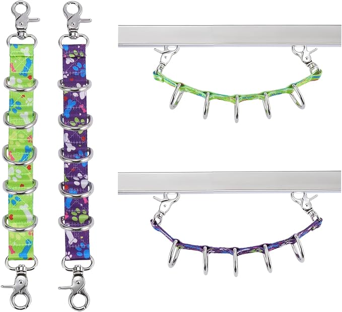 Dog Grooming Loops Table Supplies 2 Pack Cute Colorful Paw Pattern Restraint Loop Dogs Grooming Arm Extension Double Snap Hooks Extender with 5 D-Rings for Pet Salon & Daily Conveience