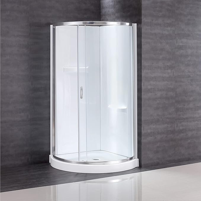 OVE Decors Breeze 36 in. Corner Shower Clear Sliding Door with Walls and Base in Chrome Finish