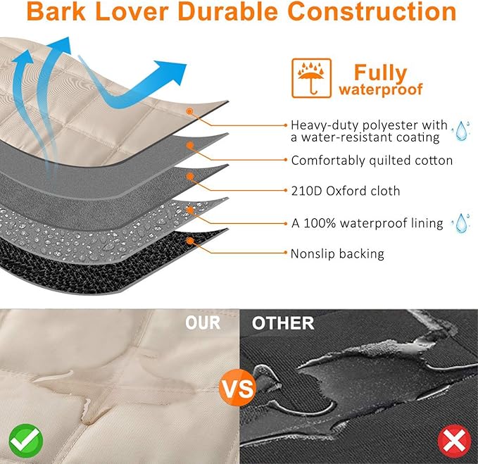 XLarge Dog Car Seat Cover for Back Seat Dog Seat Cover Hammock for Truck SUV - Waterproof Pet Car Seat Protector for Backseats Beige XL