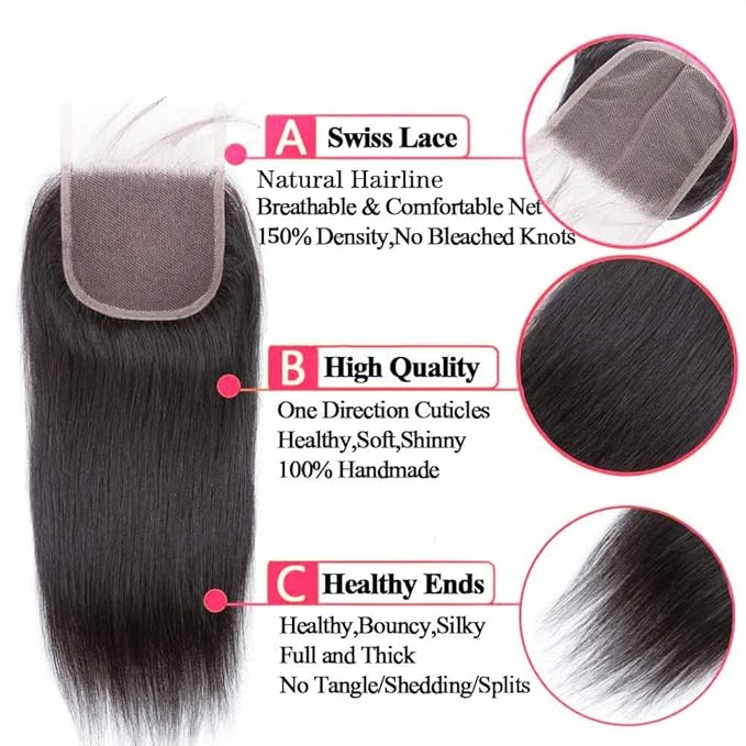 Selina Straight 5x5 Lace Closure Human Hair Unprocessed Human Hair Brazilian Virgin Hair Free Part Closure Natural Black 18 Inch