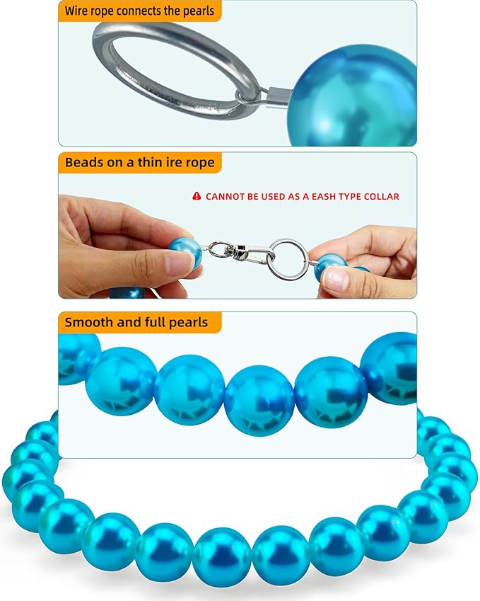 KUDES Chunky Pearl Dog Necklace (Beads 20mm),Elegant Classic Super Big Pearl Collar Necklace Accessories for Medium Large Dogs Occasions and Gatherings (Turquoise, 3XL(Neck Girth 20.5''-23''))