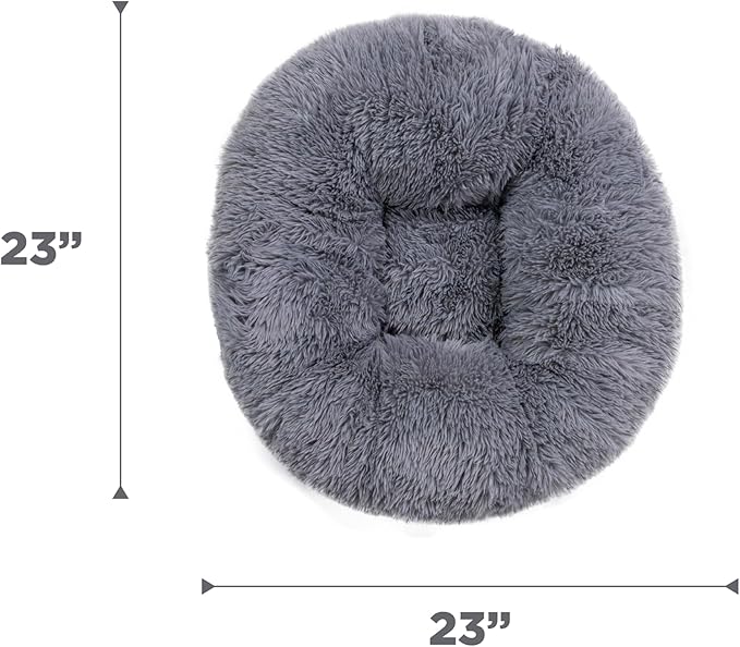 Best Friends by Sheri Ultra Calming Pouf Bed, Orthopedic Round Dog Bed for Joint Support, Faux Fur, Washable Cover, Gray, Small, 23"x23"