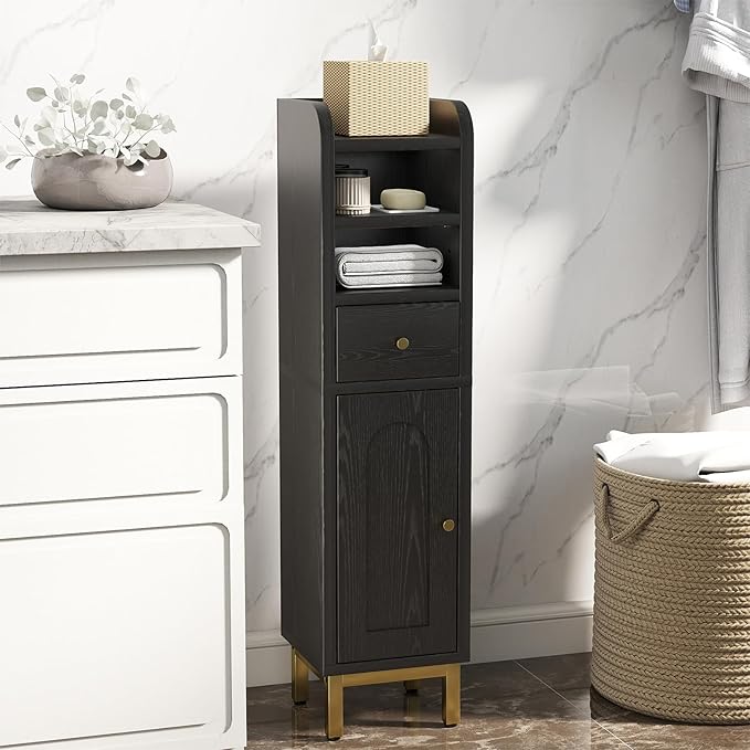 Slim Bathroom Storage Cabinet, Corner Bathroom Cabinet, Narrow Toilet Paper Storage, Small Bathroom Storage, Bathroom Floor Cabinet for Small Spaces, Towel Cabinet for Bathroom, Black