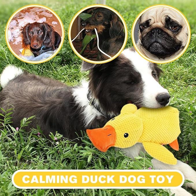 Yilia 2025 Cute Yellow Calming Duck Dog Toy, Quack-Quack Duck Dog Toy, Cute Stuffed Calming Duck Dog Toys with Soft Squeaker, Interactive Dog Toys for Aggressive Chewers (Yellow)