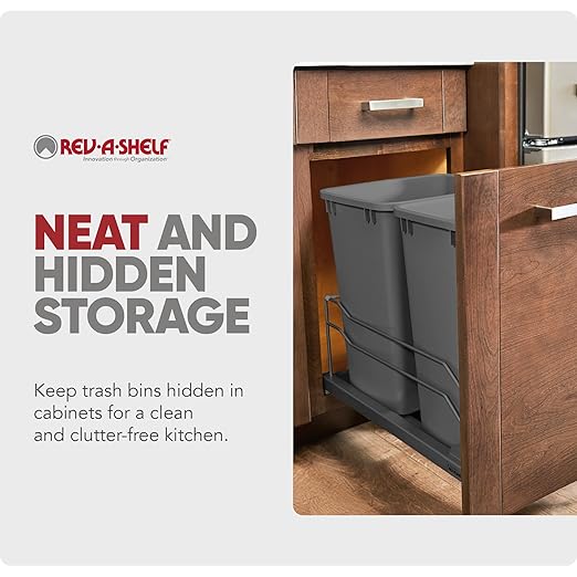Rev-A-Shelf Double Pullout Trash Can for Base Kitchen Cabinets 27 qt. 12.5 Gallon with Soft-Close Slides, Orion Gray, 53WC-1527SCDM-213