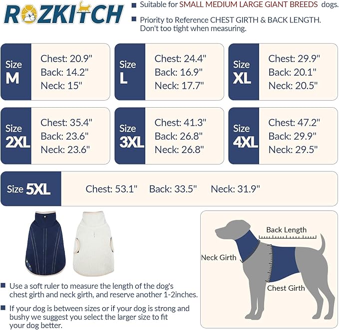 ROZKITCH Reversible Coat for Dogs Large, Warm Fleece Jacket with Leash Hole, Double-Sided Step in Dog Vest for Outdoor Indoor DarkBlue L