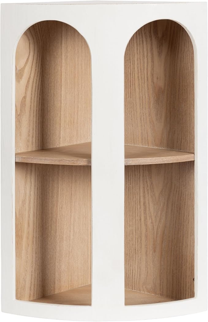 Kate and Laurel Elloree Modern Corner Shelf Cabinet for Storage and Display, 16 x 11 x 24, White and Natural, Transitional Corner Storage for Use as Living Room Shelving or Bedroom Storage Design