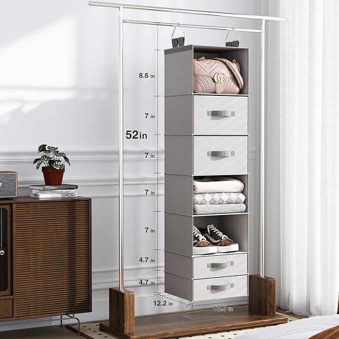 Hanging Closet Organizer with 4 Removable Compartment Drawers, Made of Washable 600D Oxford Fabric