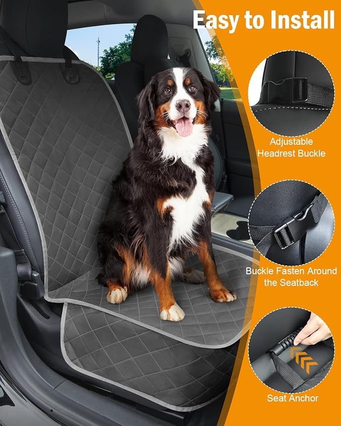 Dog Car Seat Covers Waterproof, Scratch-Proof Pet Front Cover for Cars, Nonslip Pet Passenger Seat Cover Protector, Universal Fit for Cars Trucks SUVs, Medium, Grey