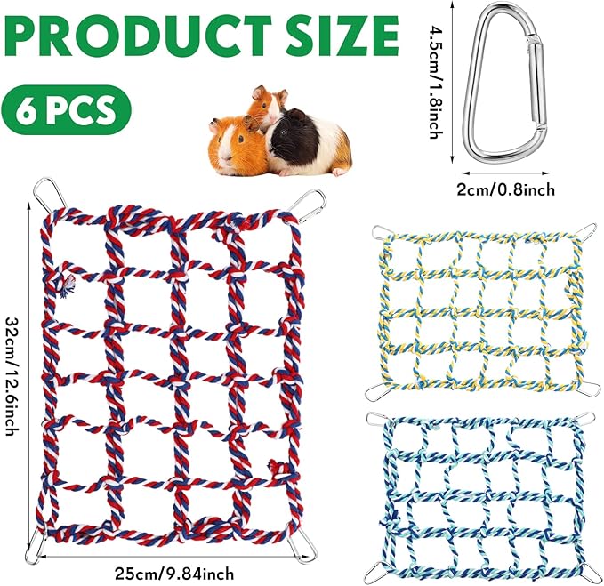 Berlune 6 Pcs Rat Ropes for Cage Rat Cage Accessories Climbing 12.6 x 9.84 Inch Bird Rope Toys for Pet Hammock Hamster Cotton Bridge Bird Ladder for Small Animal Habitat Play
