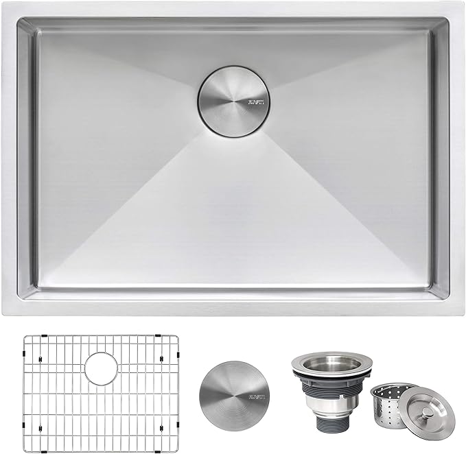 Ruvati 27-inch Rounded Corner Undermount Kitchen Sinks Single Bowl – Durable 16 Gauge Stainless Steel Kitchen Sink with Brushed Finish hides scratches, Easy-to-Clean Undermount Sink - RVH7127
