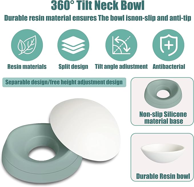 French Bulldog Food Bowl- Slanted Tilted Pug Food Water Bowl,Cat Bowl- Feeder for Frenchie/Shih Tzu/Flat Faced Small Dogs/Puppies/Cats (Green, 2 Cup)