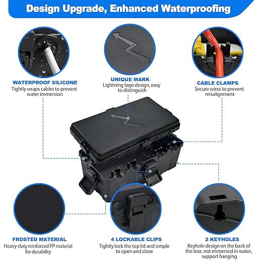 Hrensaw Medium Outdoor Electrical Box(10.6x5.5x4.5inch),IP54 Waterproof Extension Cord Cover w/6 Cable Entry,Weatherproof Connection Box Protect Power Strip,Timer,Plug,Holiday Lights,Black