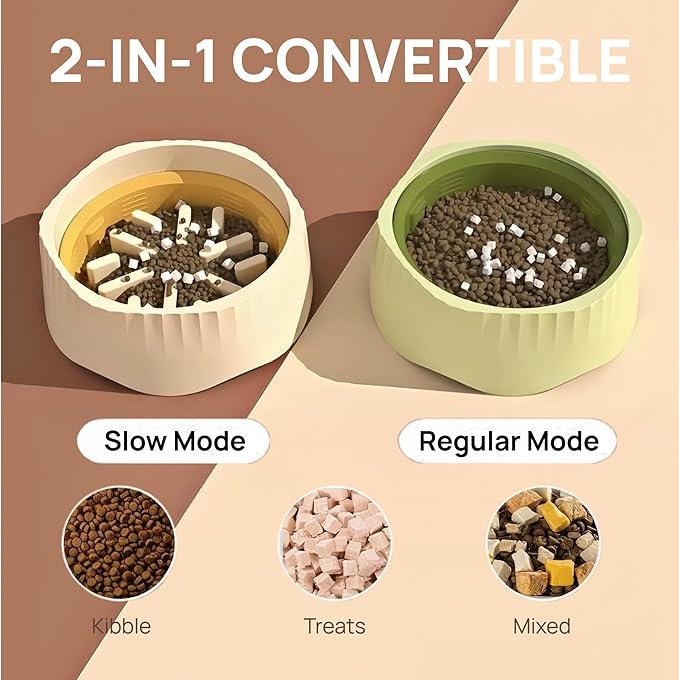 2-in-1 Convertible Slow Feeder Dog Bowl, Regular and Slow Mode for Fast Eaters, Anti-Bloat, Interactive Puzzle, Non-Slip for Small Medium Large Breed Dogs, Cats, Puppies, Pets, Coral Pink