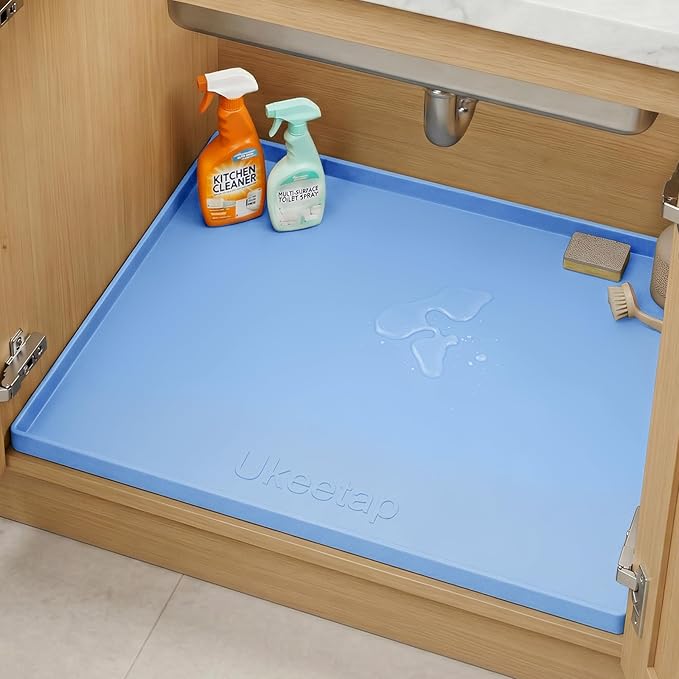Extra Thick Silicone Mat Waterproof with Raised Edge 22" x 19", Under Sink Mat for Kitchen & Bathroom, Kitchen Cabinet Liner, Multi-Purpose for Storage & Protection, Blue