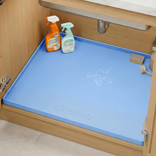 Extra Thick Silicone Mat Waterproof with Raised Edge 22" x 19", Under Sink Mat for Kitchen & Bathroom, Kitchen Cabinet Liner, Multi-Purpose for Storage & Protection, Blue