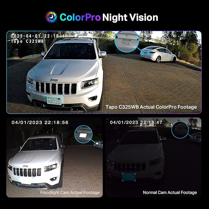 Tapo ColorPro Wi-Fi Outdoor Camera | Plug-in | Daylight Clarity at Night | 2K QHD | Person/Pet/Vehicle Detection | Local/Cloud Storage | 127° FOV | Built-in Siren C325WB
