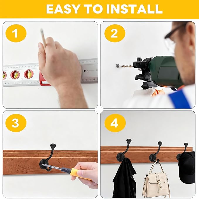 10 Pack Wall Hooks for Hanging, Heavy Duty Coat Hook Wall Mount, Easy to Install Metal Closet Hooks, Apply to Bathrooms, Bedrooms, Living Rooms, Entrances (Black)