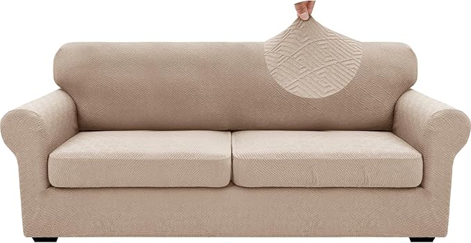 XINEAGE 2025 New 3 Pieces Couch Covers for 2 Extra Large Cushion Sofa Super Stretch Sofa Cover for 2 Large Seat Cushion Universal Loveseat Slip Cover for Living Room (Khaki), 71"-91"(2 Cushions)
