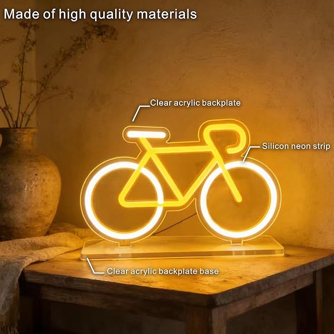 Bicycle Neon Sign Night Light - USB Powered Desk Lamp with 9-Level Brightness, Safe Soft Silicone LED Mood Lighting for Room Decor & Home Decor,Bedroom, Office，Aesthetic Gift for Cyclists & Home Decor Enthusiasts