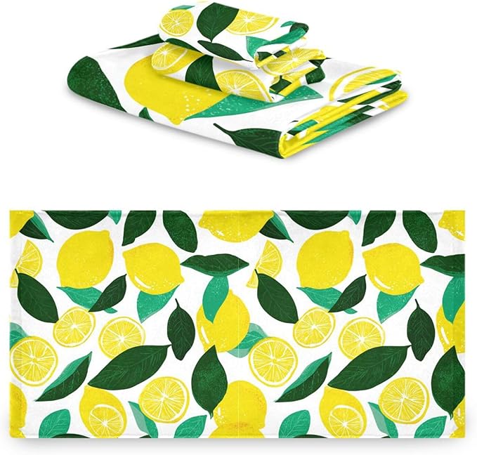 Pfrewn Fresh Lemon Towels Set of 3 Yellow Lemons Leaves Bathroom Towel Soft Absorbent Bath Hand Towels Washcloth Guest Towel Sets Bathroom Decorations