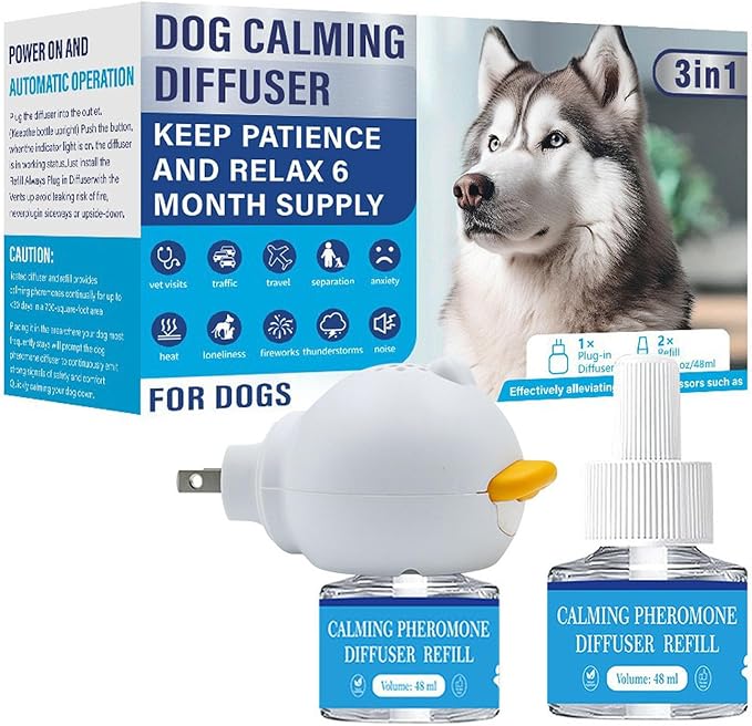 Dog Calming Diffuser,Dog Pheromones Calming Diffuser, 3 in1 Appeasing Pet Pheromone Diffuser to Calm Kit (1 Plugin+2x48ml Refills) for Anxiety Relief Reduce Barking Aggression (Tasteless)