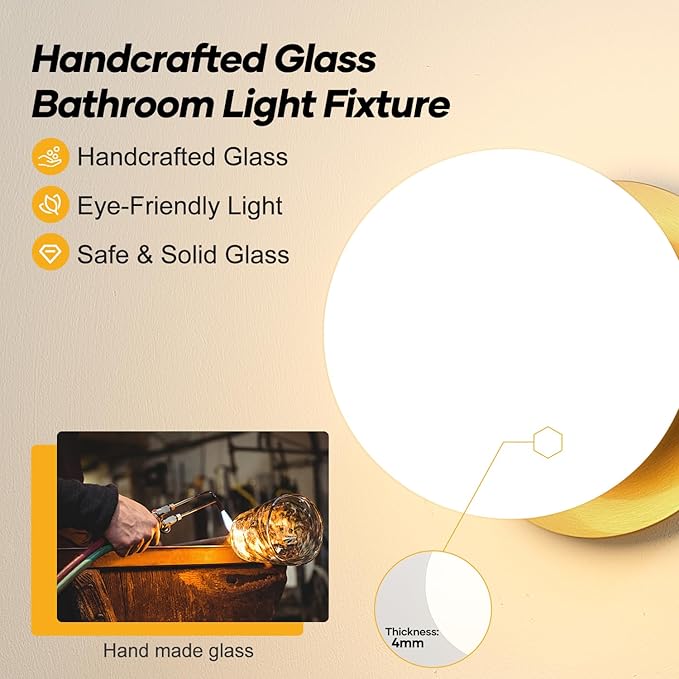 2 Pack Gold Wall Sconces Set of Two,Modern Bathroom Sconces with Milky Globe Glass, Sconces Wall Decor Set of 2 Wall Light for Bathroom Mirror Living Room Hallway (Bulbs not Included)
