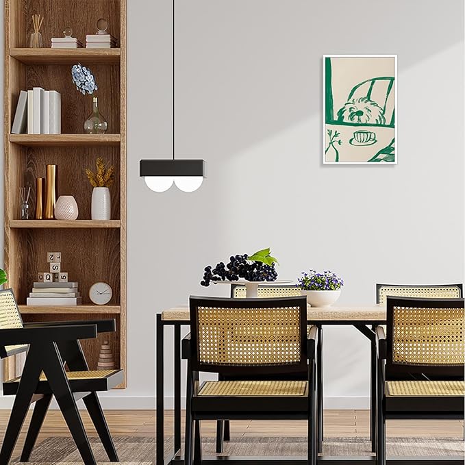 Funny Sneaky Dog Poster Abstract Coffee Breakfast Canvas Wall Art Modern Minimalist Animal Sketch Artwork Prints Painting For Living Room Kitchen Dining Room Wall Decor 24x36in Unframed