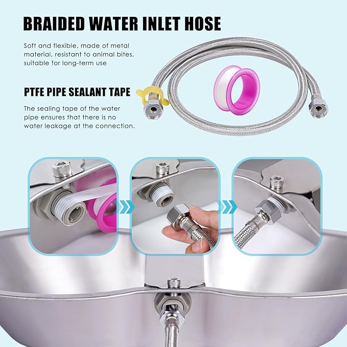 Automatic Dog Waterer Outdoor 2 Gallon Large Stainless Steel Water Bowl Dispenser Auto Fill Livestock Water Trough for Dogs Cats Chicken Horse Farm Animal