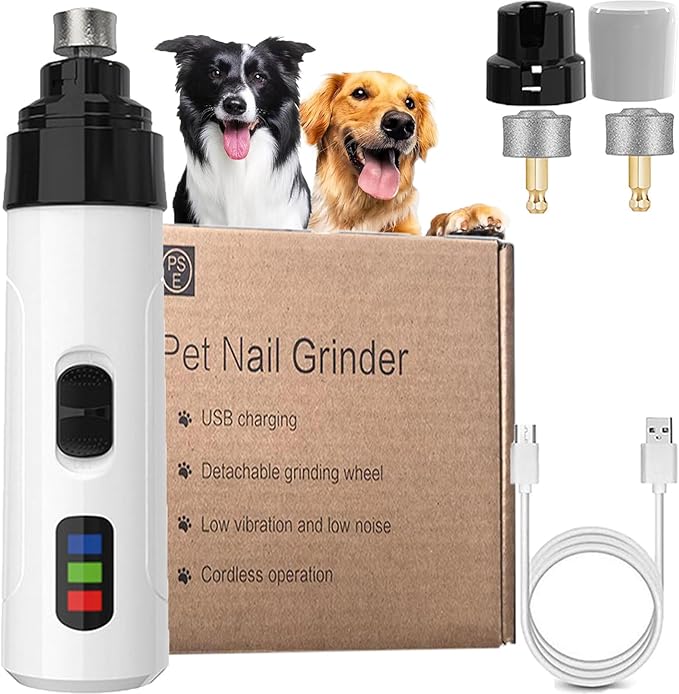 Electric Dog Nail Grinder & Trimmer - Rechargeable, Quiet, Low Vibration Pet Grooming Tool for Small & Large Dogs - Safe Paws Clipper with LED Light for Professional Home Grooming