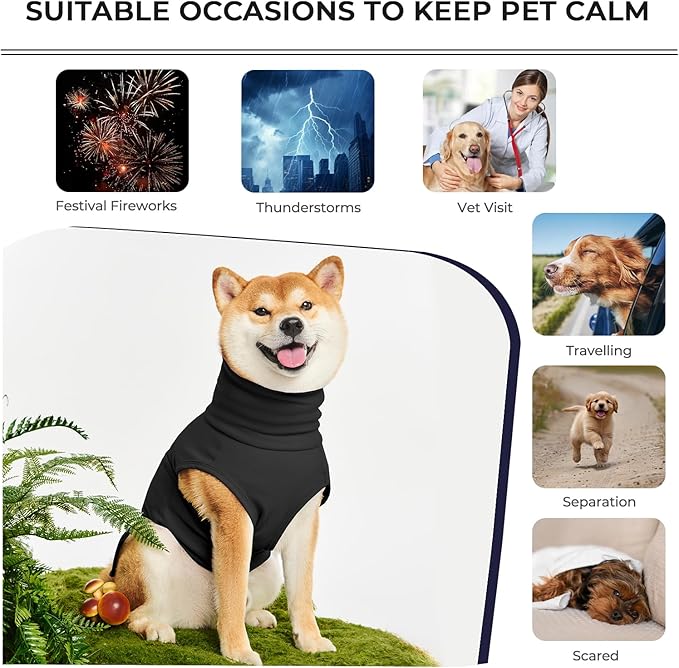 Dog Anxiety Calming Vest Adjustable Turtleneck Thunder Shirt Jacket for Fireworks, Separation, Vet Visits, Pet Hoodie for Large Medium Dogs
