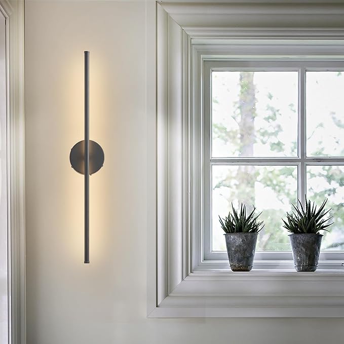Battery Operated Wall Sconces, Dimmable Wall Sconces Set of Two, 350°Rotate, 3000K LED Black Wireless Wall Light for Living Room, Bedroom,Hallway, 32.2 Inch (2 Pack)