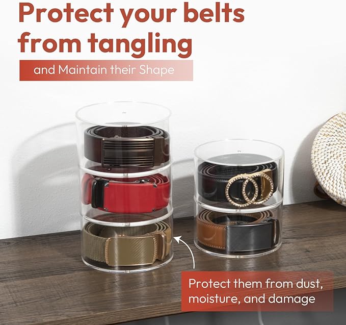 Acrylic Belt Organizer, 10 Layer Belt Holder for Closet or Drawer, Display for Men’s and Women’s Belts, Jewelry, and Watches