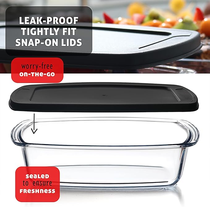 Nestl Set of 6 Glass Bread Loaf Pans for Baking Bread Glass Food Storage Containers with Lids, Glass Baking Dishes for Oven, Pound Cake Pan 1.9 Quart