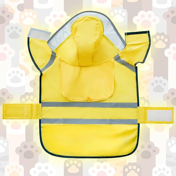 Dog Raincoat, Adjustable Rain Jacket with Hooded Double Layer for Large Medium Small Dogs Puppies, Lightweight Waterproof Rain Coat Poncho with Reflective Stripe Yellow,M