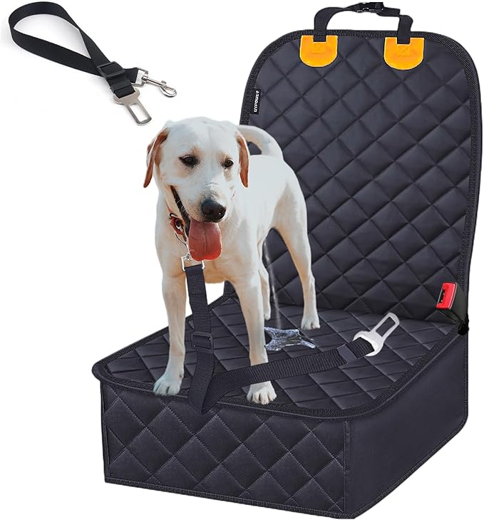 Dog Car Seat Cover for Front Seat, Scratchproof Car Seat Cover for Dogs, 100% Waterproof,with Dog Harness, Anti-Slip, Wear Resistance Fit for Cars, Trucks, SUVs, Jeeps. (Color : Black)