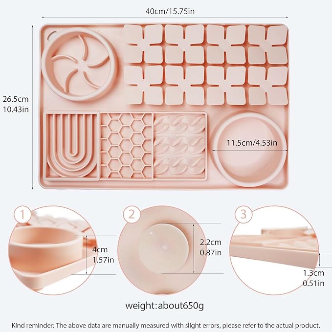 Silicone Licking Mats 6 in 1 for Dogs Cats - Slow Feeder Mat for Smell Training with Water Groove, Snuffle Mats with Suction Cups, Anxiety Relief and Boredom Reducer, Silicone Foldable Bowl