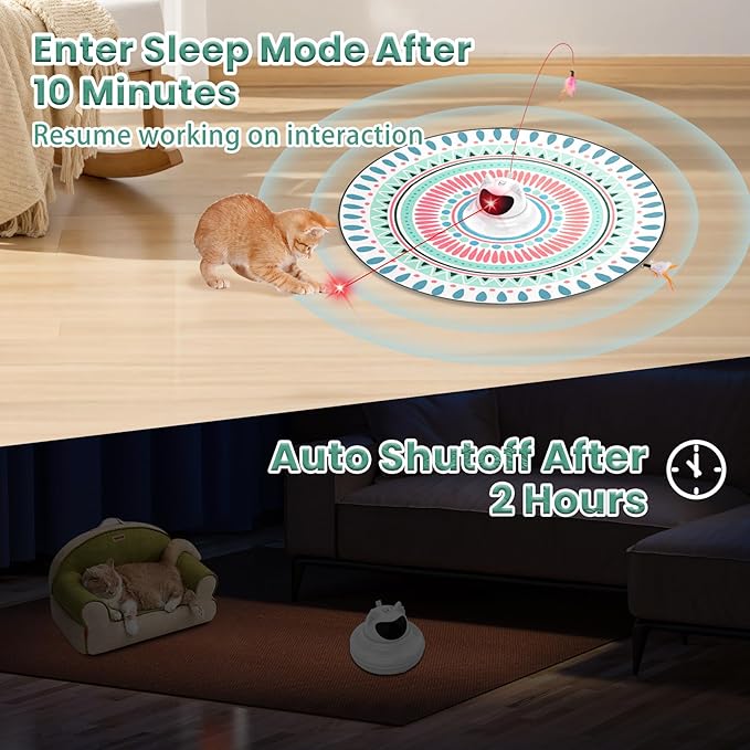 3 in 1 Automatic Interactive Cat Toy with Laser & Moving Feather, Hide and Seek Rechargeable Cat Toys for Indoor Cats, Exercise Laser Pointer Teaser Wand to Reduce Boredom