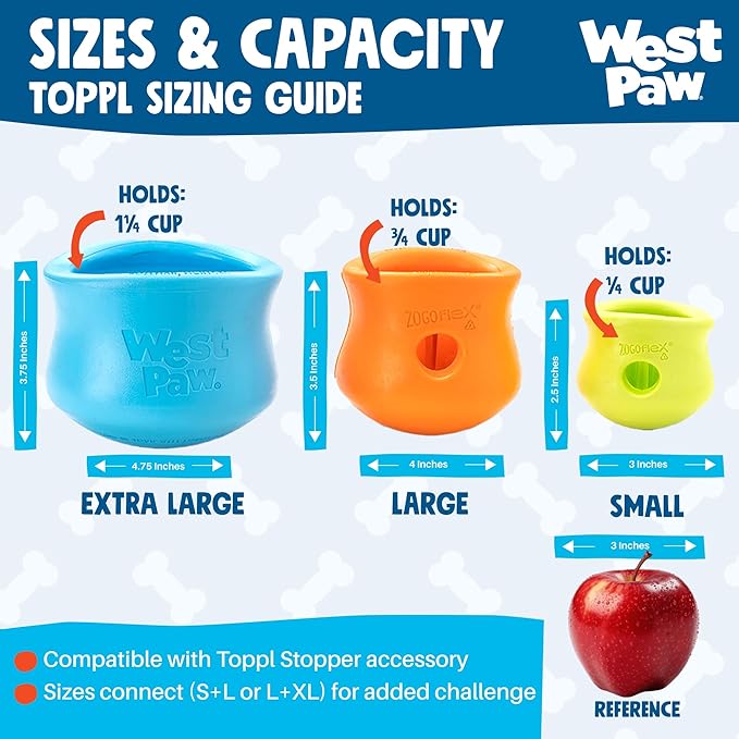 WEST PAW Zogoflex Toppl Interactive Treat Dispensing Puzzle Dog Toy for Mental Stimulation & Enrichment-Holds Kibble & Treats-Lickable, Freezable & Dishwasher Safe-Made in USA-Small-Aqua Blue