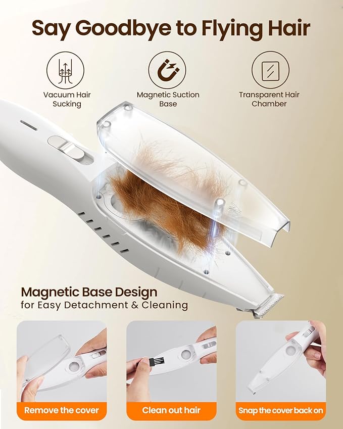 Vacuum Dog Paw Trimmer, Low Noise Paw Trimmers for Dog's Feet with Hair-Suction, Safety Cordless Electric Dog Clippers for Grooming, Rechargeable Cat Shaver for Paws, Ears, Face