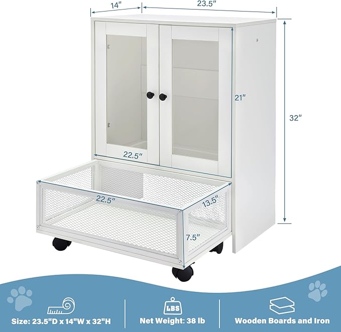 TC-HOMENY Pet Wardrobe Closet with Transparent Doors, Wooden Dog Closet with Clothes Hanger, Pet Storage Display Cabinet, Dog Toy Drawer with Wheels, Pet Organization and Storage for Pet Accessories