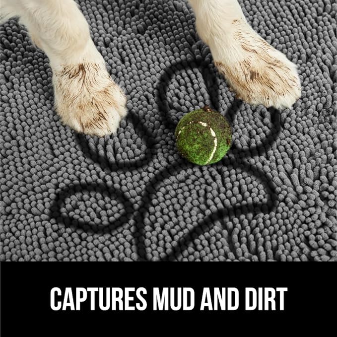 GORILLA GRIP SoakSTOPPER Dog Door Mat, Machine Washable Rug Absorbent Doormat Captures Moisture Mud Dirt, Quick Dry Soft Chenille Entryway Rugs Indoor Entrance Mats for Dog Paws, 24x17 Paw Grey