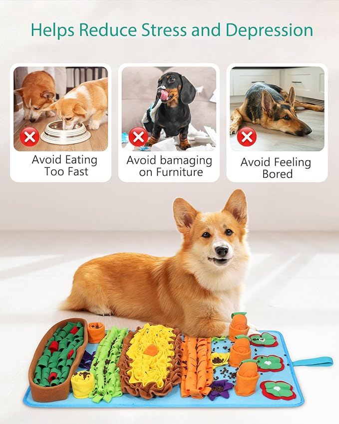 ORIA Snuffle Mat for Dogs, 32''x20'' Dog Puzzle Mat with 4 Squeaky Carrots, for Boredom, Mental Stimulation, Stress Relief, Slow Feeder Dog Treat Mat for Small Medium Large Dogs